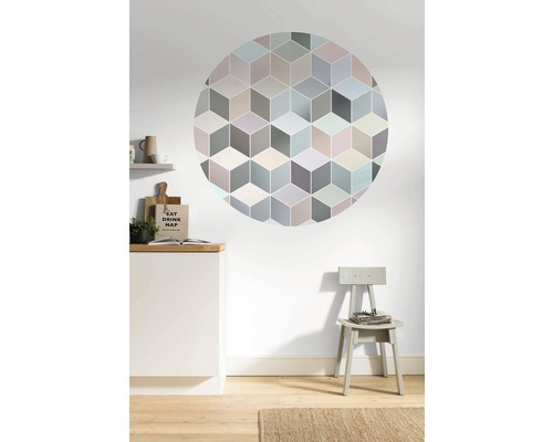 Autocollant mural avec motif géométrique de cubes dans une pièce lumineuse