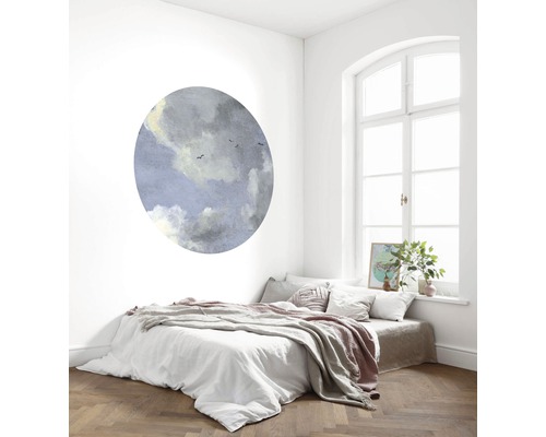 Chambre à coucher avec sticker mural représentant un ciel nuageux
