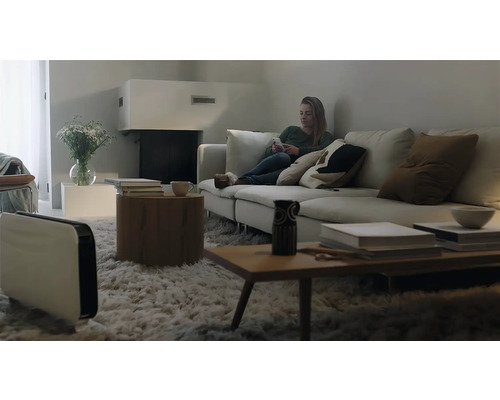 Salon avec canapé, chauffage et tapis