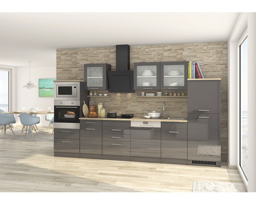 Held Möbel Küchenzeile mit Geräten Mailand 340 cm grau hochglanz zerlegt