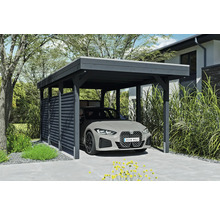 Einzelcarport SKAN HOLZ Friesland-Hybrid inkl. Rückwand/Seitenwand Aluminium, Pfostenanker 314 x 555 cm anthrazit