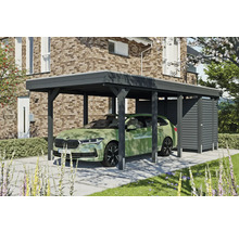 Carport simple SKAN HOLZ Friesland-hybride y compris espace de rangement aluminium, ancrage de poteau 314 x 708 cm anthracite