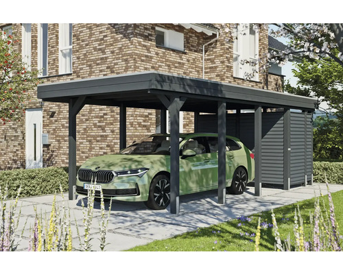 Carport simple SKAN HOLZ Friesland-hybride y compris espace de rangement aluminium, ancrage de poteau 314 x 708 cm anthracite Carport simple SKAN HOLZ Friesland-hybride y compris espace de rangement aluminium, ancrage de poteau 314 x 708 cm anthracite