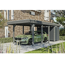 Carport simple SKAN HOLZ Friesland-hybride y compris espace de rangement aluminium, ancrage de poteau 314 x 708 cm ardoise