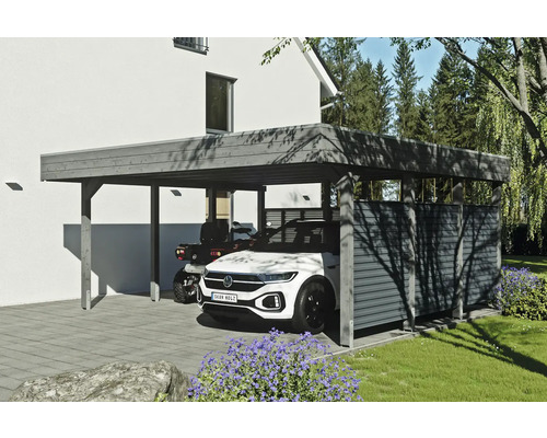 Carport double SKAN HOLZ Friesland-hybride y compris paroi arrière/paroi latérale aluminium, ancrage de poteau 557 x 555 cm ardoise Carport double SKAN HOLZ Friesland-hybride y compris paroi arrière/paroi latérale aluminium, ancrage de poteau 557 x 555 cm ardoise