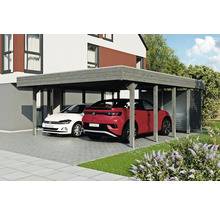 Doppelcarport SKAN HOLZ Friesland-Hybrid inkl. Abstellraum Aluminium, Pfostenanker 557 x 708 cm schiefer