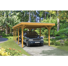 Carport individuel SKAN HOLZ Spessart avec ancre de poteau 355 x 846 cm chêne clair