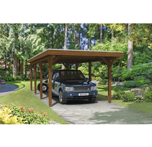 Carport individuel SKAN HOLZ Spessart avec ancre de poteau 355 x 846 cm noyer