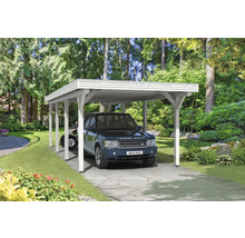 Carport individuel SKAN HOLZ Spessart avec ancre de poteau 355 x 846 cm blanc