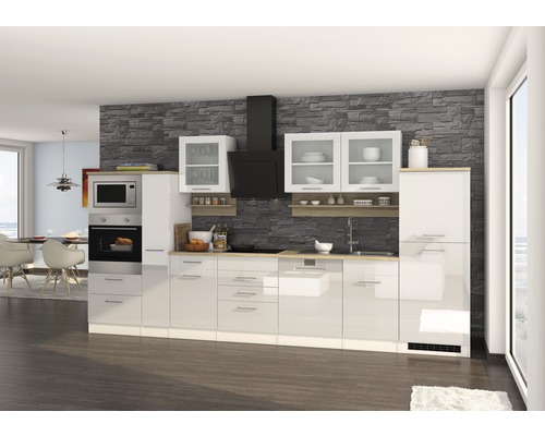 Held Möbel Küchenzeile mit Geräten Mailand 370 cm Frontfarbe weiß hochglanz  Korpusfarbe weiß zerlegt - HORNBACH Luxemburg