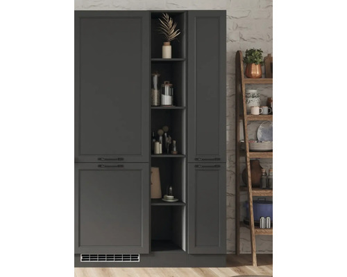 Armoire de cuisine grise avec étagères de rangement
