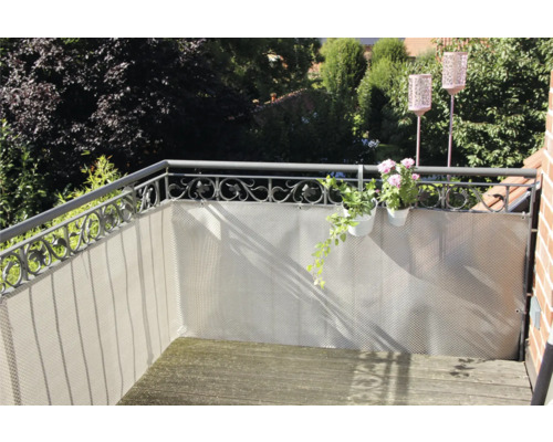 Balkon mit Sichtschutz, Geländer und Pflanzen