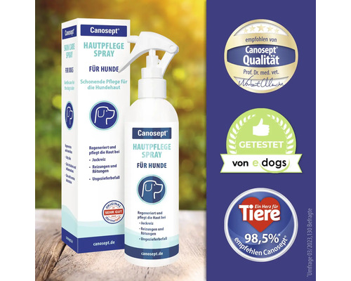 Spray de soin cutané Canosept pour chiens, pour le soin de la peau en cas de démangeaisons, d''irritations et d''infestation par des parasites