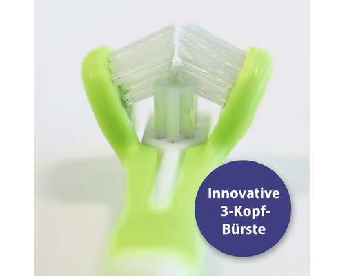 Brosse à dents avec tête de brosse innovante à 3 têtes