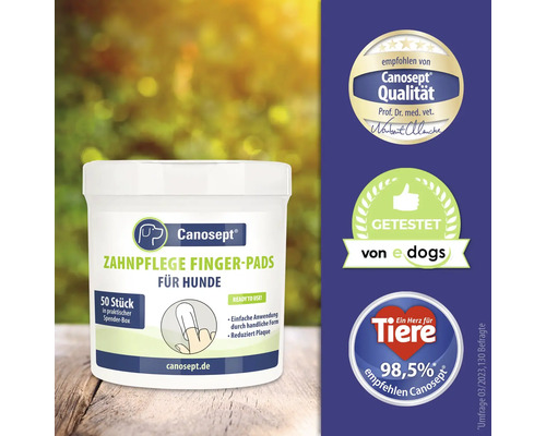 Lingettes de soin dentaire Canosept pour chiens, 50 pièces en boîte distributrice