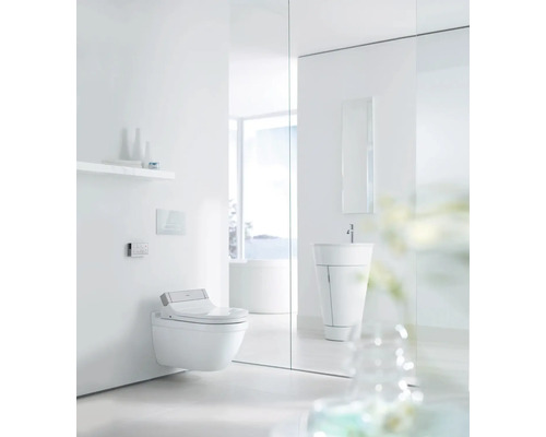 Modernes Badezimmer mit wandhängendem Dusch-WC und Waschtisch