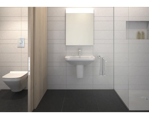 Salle de bain moderne avec lavabo, armoire de toilette et WC suspendu