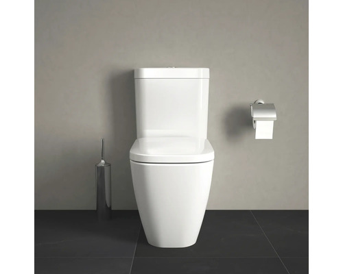 WC sur pied avec brosse de toilette et porte-papier toilette