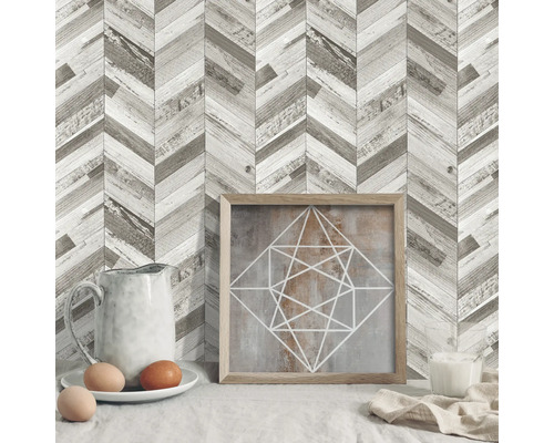 Carrelage mural autocollant Wall Tiles Premium Wood chevrons gris 30,4 x 30,4 cm 1 pce