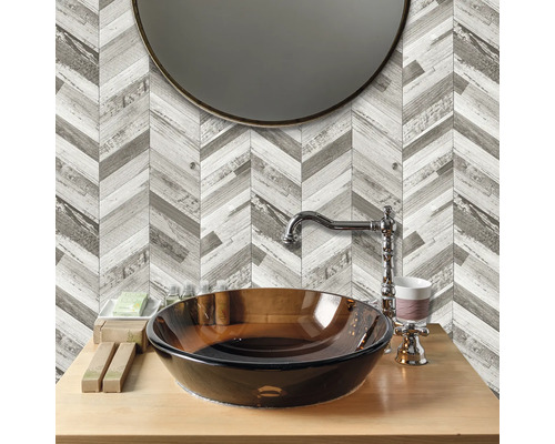 Carrelage mural autocollant Wall Tiles Premium Wood chevrons gris 30,4 x 30,4 cm 1 pce