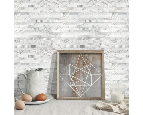 Carrelage mural autocollant Wall Tiles Premium Stone métallique blanc argent 30,4 x 30,4 cm 1 pce