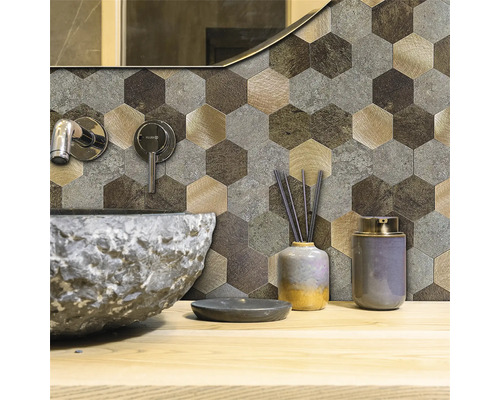 Carrelage mural autocollant Wall Tiles Premium Hexagon marron bronze 30,4 x 30,4 cm 1 pce