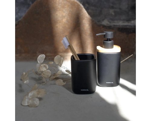 Seaskin Logo Badezimmer Set mit Seifenspender und Becher