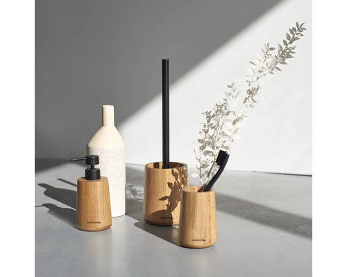 Badezimmerzubehör-Set aus Holz mit Seifenspender, Toilettenbürste und Zahnbürstenhalter