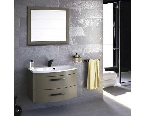 Salle de bain moderne avec meuble sous-lavabo, miroir et douche