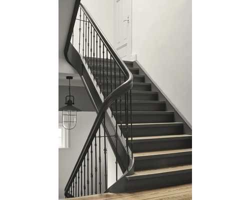 Treppe mit Geländer und Stufen in einem Wohnhaus.