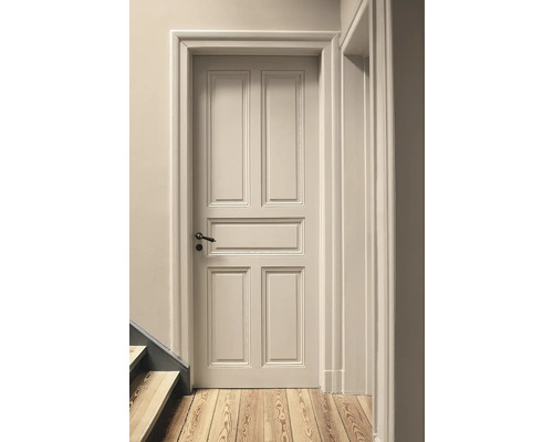 Laque Alpina Feine Farben Magie du désert beige sable doux 750 ml Porte intérieure avec cadre et plancher en bois