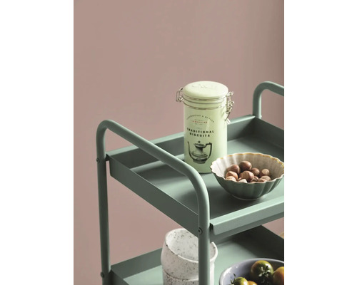 Servierwagen mit Keksdose und Schüssel mit Nüssen