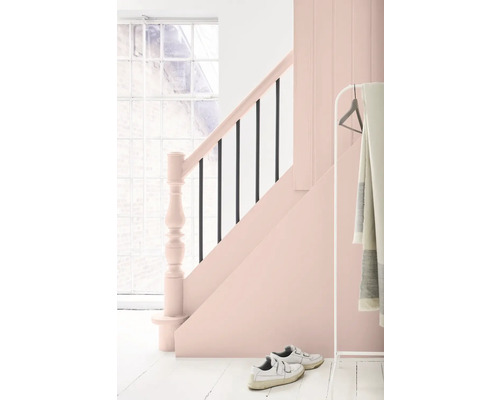 Laque Alpina Feine Farben Nuages roses gris rosé de rêve 750 ml Hall d''entrée lumineux avec escalier, vestiaire et chaussures.
