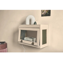 Hängeschrank mit Glastür zur Wandmontage, mit Büchern, Lampe und Dekoration