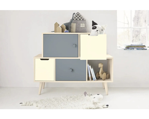 Laque Alpina Feine Farben Douce lueur jaune lumière clair 750 ml Chambre d''enfant avec étagère à jouets et décoration