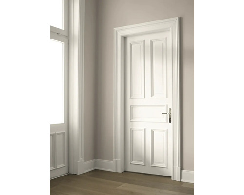 Laque Alpina Feine Farben Blanc mat intemporel blanc mat noble 750 ml Porte intérieure avec trois panneaux et poignée de porte