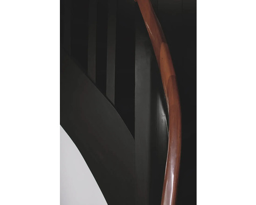 Gros plan d''un escalier intérieur avec une main courante en bois et une surface laquée