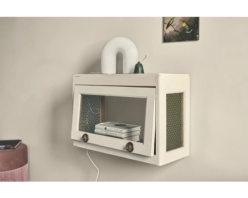 Meuble suspendu mural avec porte en verre et livres à l''intérieur