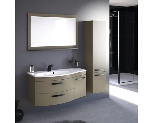 Ensemble de salle de bains avec meuble sous-lavabo, miroir et armoire haute pour une salle de bains organisée