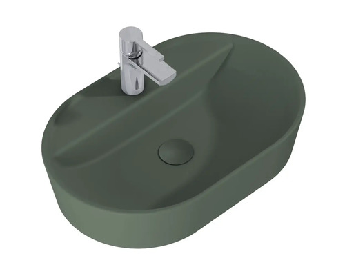 Vasque à poser de forme ovale avec robinet