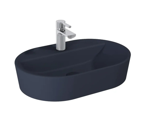 Vasque à poser ovale en céramique avec robinetterie