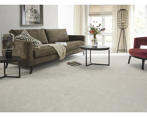 Salon avec canapé, table et moquette