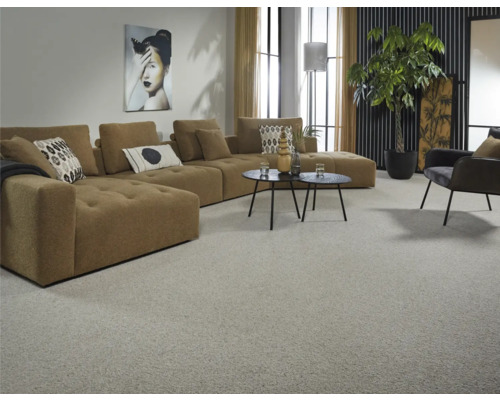 Wohnzimmer mit Sofa, Couchtisch, Sessel und Teppich