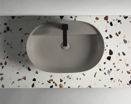 Aufsicht eines Waschtischs mit Waschbecken und Armatur