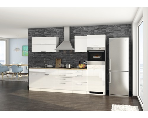 Held Möbel Küchenzeile mit Geräten Mailand 290 cm weiß hochglanz zerlegt