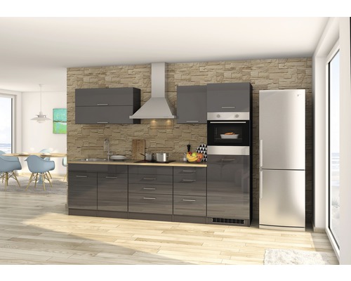 Held Möbel Küchenzeile mit Geräten Mailand 290 cm grau hochglanz zerlegt