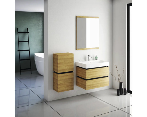 Salle de bain avec lavabo, armoire de toilette et étagère échelle