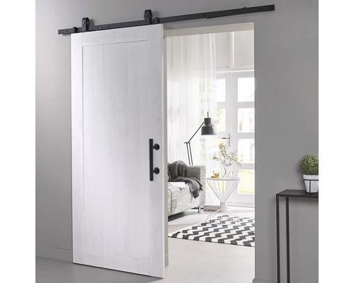 Kit complet de porte coulissante Intersteel Pure Barn Door Basic -Top noir 93x211,5 cm avec vantail de porte blanc, ferrure pour porte coulissante Basic Top et ensemble de poignée-0