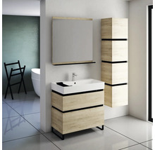 Armoire haute suspendue avec 4 portes et 3 tiroirs Devo Viva 2.0 droite lxhxp 40x170x35 cm oak halifax white
