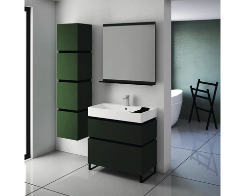 Modernes Badezimmer mit Waschbeckenunterschrank, Spiegelschrank und Hochschrank